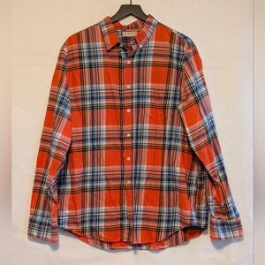 Narragansett Traders XL Classic Orange Blue Plaid Mens Casual Shirt Long Sleeve